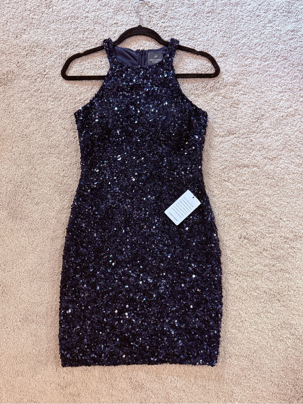 Adrianna Papell Navy Sequin Halter Mini Dress